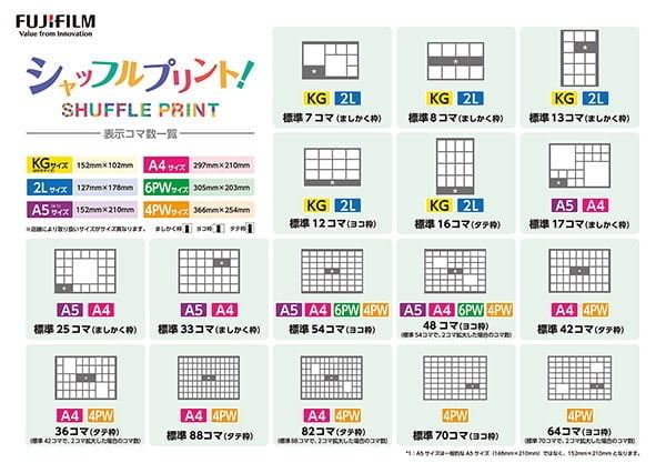 シャッフルプリントの表示コマ一覧